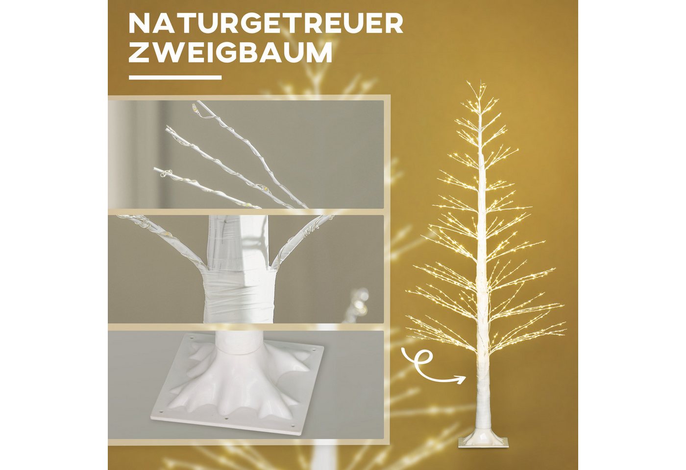 HOMCOM LED Baum LED Lichterbaum Kunstbaum mit 600 LED, 150 cm Weihnachtsbaum, Lichtfunktion, LED, Warmweiß, Indoor und Outdoor Weiß Bild 2