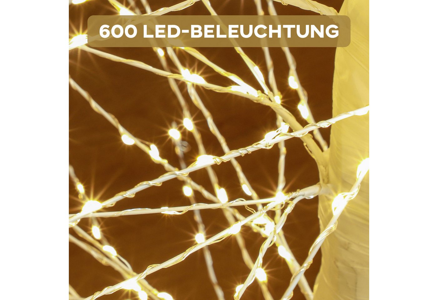 HOMCOM LED Baum LED Lichterbaum Kunstbaum mit 600 LED, 150 cm Weihnachtsbaum, Lichtfunktion, LED, Warmweiß, Indoor und Outdoor Weiß Bild 3
