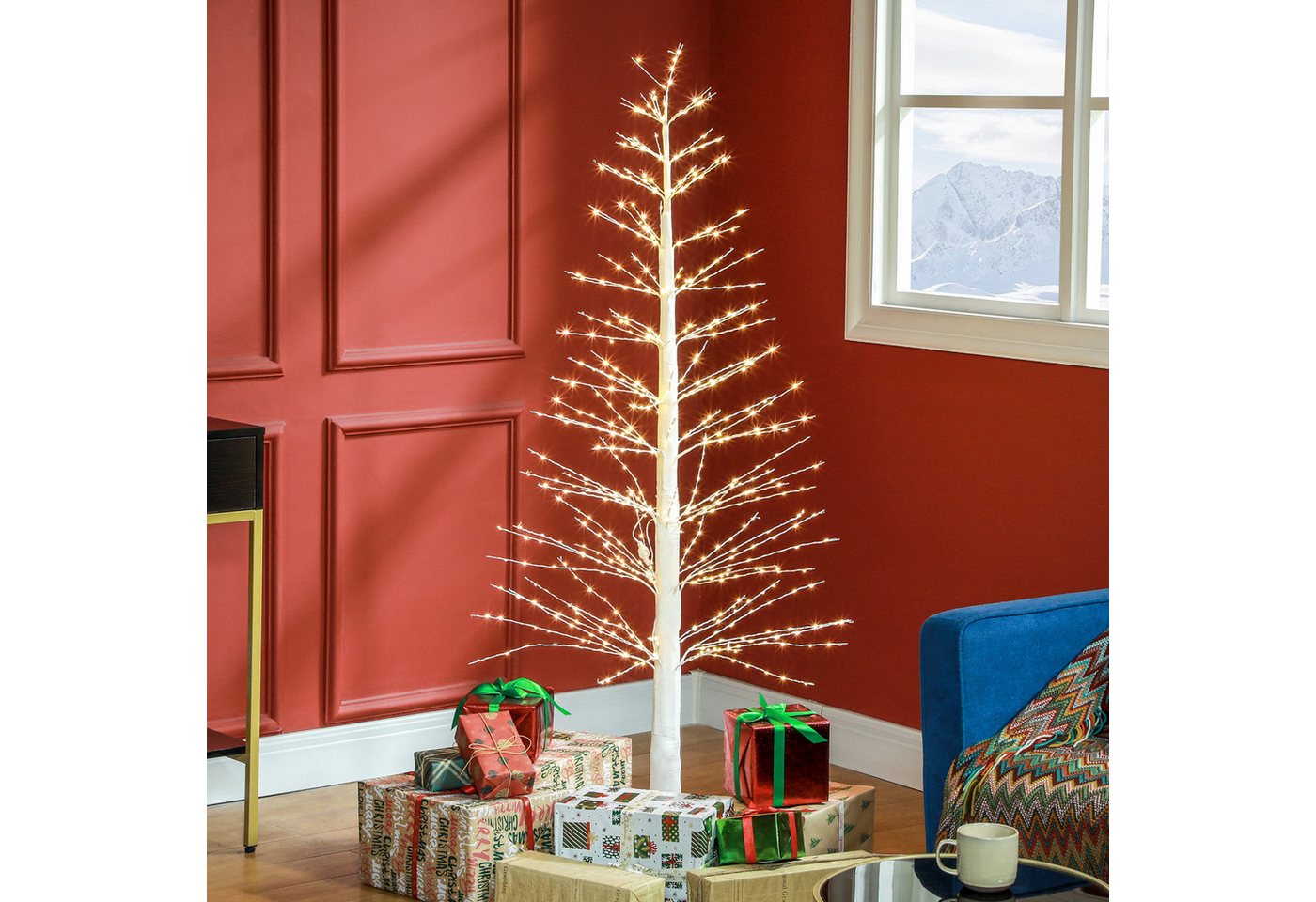 HOMCOM LED Baum LED Lichterbaum Kunstbaum mit 600 LED, 150 cm Weihnachtsbaum, Lichtfunktion, LED, Warmweiß, Indoor und Outdoor Weiß Bild 5