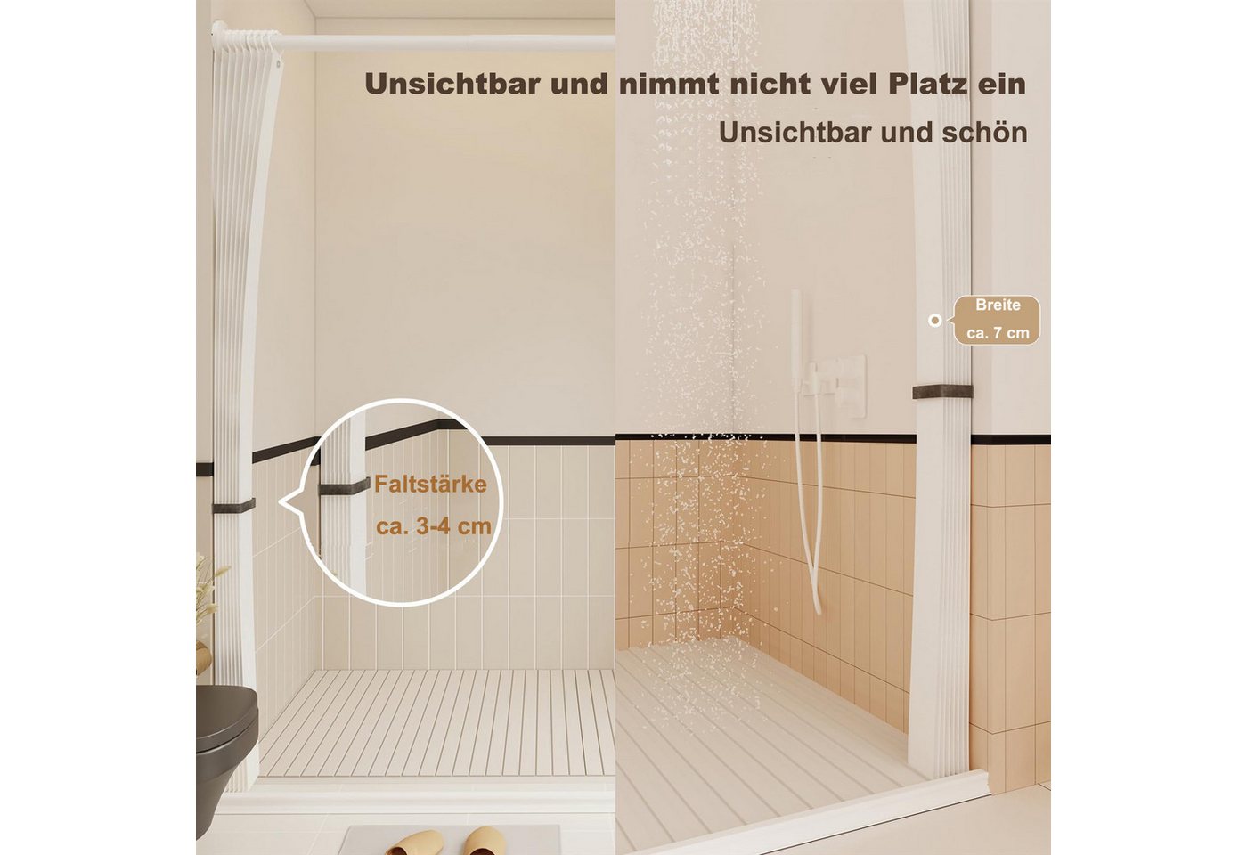 Coonoor Duschvorhang Wasserdichter Magnet-Falt-Duschvorhang, Verdickter Leinenoptik-Vorhang Breite 120 cm (1-tlg), Ideal für Badezimmer, Türrahmen, Schlafzimmer und als Raumteiler