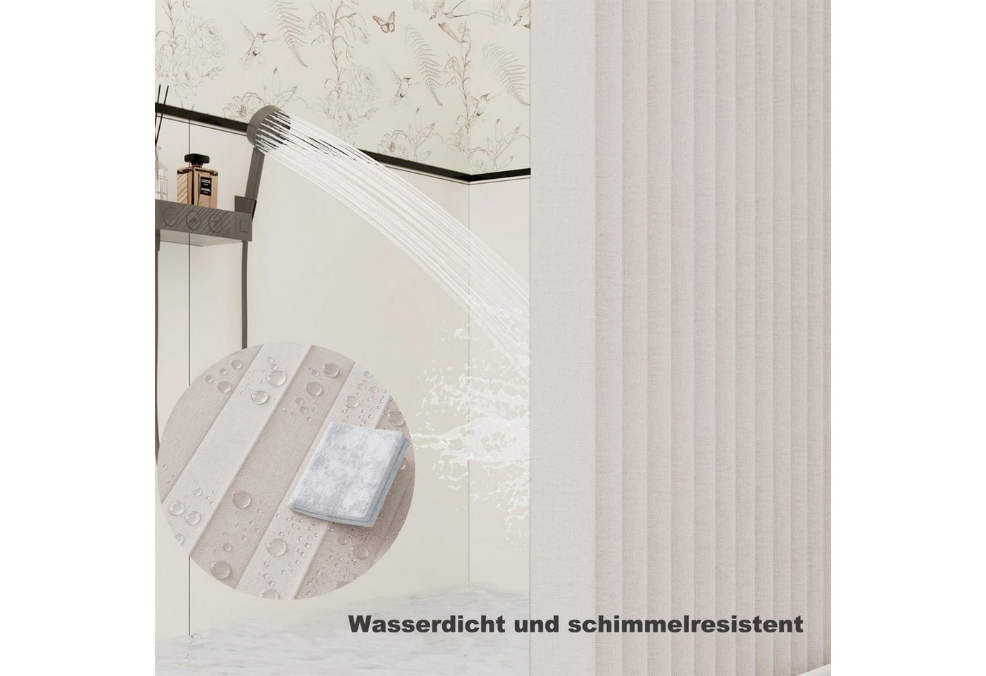 Coonoor Duschvorhang Wasserdichter Magnet-Falt-Duschvorhang, Verdickter Leinenoptik-Vorhang Breite 120 cm (1-tlg), Ideal für Badezimmer, Türrahmen, Schlafzimmer und als Raumteiler Bild 2