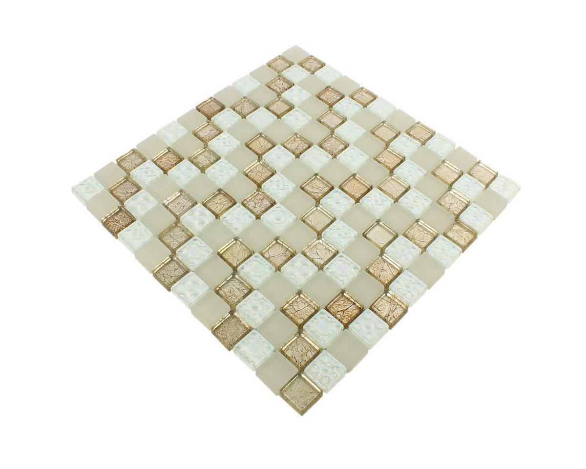 Mosafil Mosaikfliesen Glasmosaik Fliesen Nikolski Lüster, Glas 30.000x30.000, gold-beige-silber, Verlegefertig auf ein Netz geklebt - Wasserfest