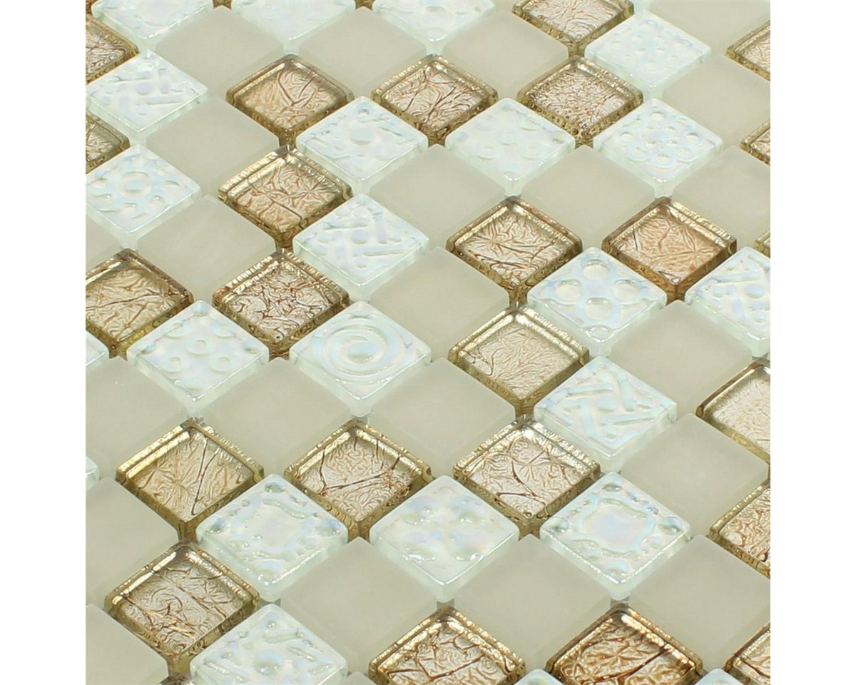 Mosafil Mosaikfliesen Glasmosaik Fliesen Nikolski Lüster, Glas 30.000x30.000, gold-beige-silber, Verlegefertig auf ein Netz geklebt - Wasserfest Bild 2