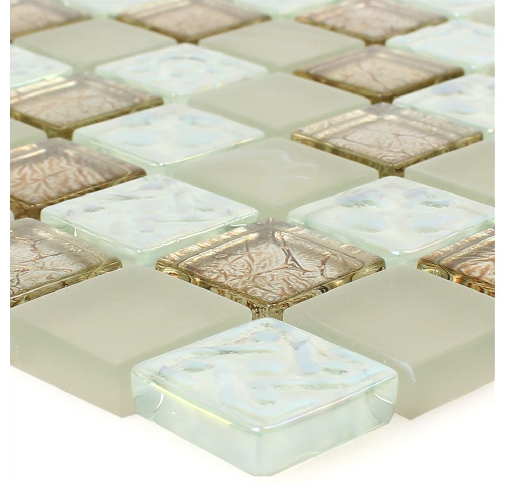 Mosafil Mosaikfliesen Glasmosaik Fliesen Nikolski Lüster, Glas 30.000x30.000, gold-beige-silber, Verlegefertig auf ein Netz geklebt - Wasserfest Bild 3