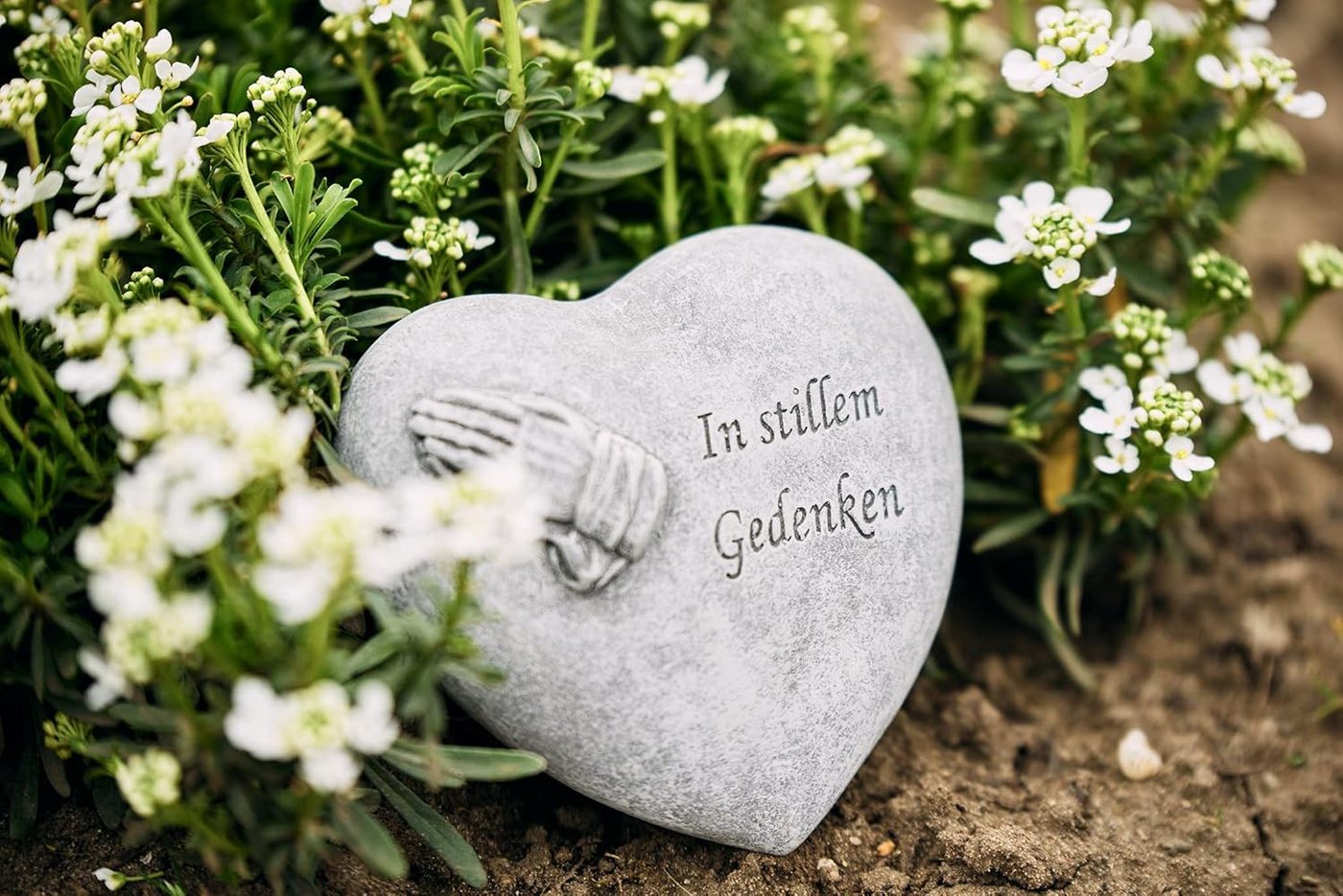 Stone and Style Gartenfigur Frostfester Grabschmuck Herz "In stillem Gedenken Bild 3