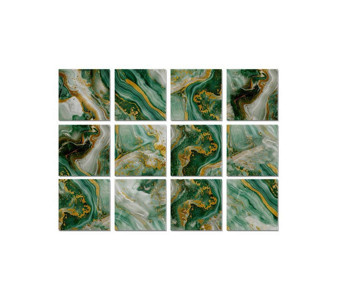 Agger Wandfliese Fliesenaufkleber Marmor 12 Stück 15x15 cm, selbstklebende Fliesen-Folie, 15x15, Marmor Grün-a, für Bad & Küche, entfernbare Klebe-Folie Bild 4