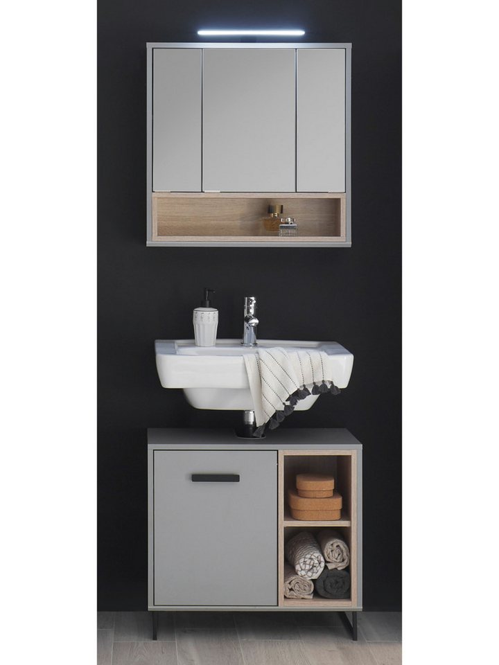moebel-dich-auf Badmöbel-Set TOURS, (Set 4, Spiegelschrank, Waschbeckenunterschrank)