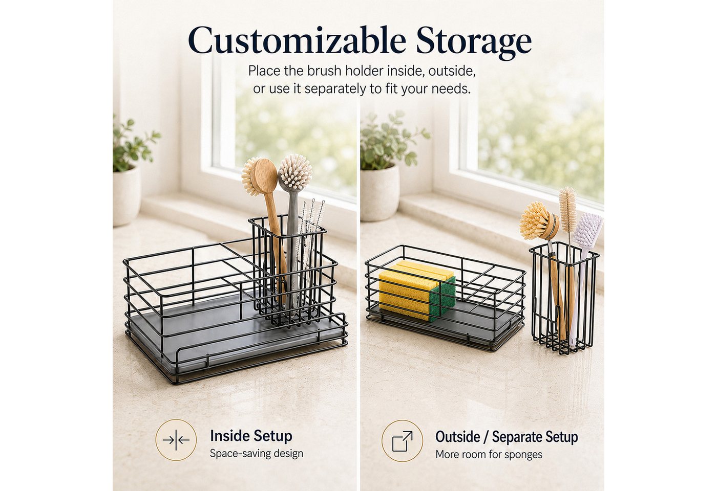 BlingBin Küchenorganizer-Set Spülbecken Organizer Küche mit Schnelltrocknender Diatomit Platte, (1er Set, 1-tlg., Maße: 23 × 11 × 10 cm), Caddy Schwammhalter mit Bürstenhalter für Spülmittel, Küchenutensilien Bild 4