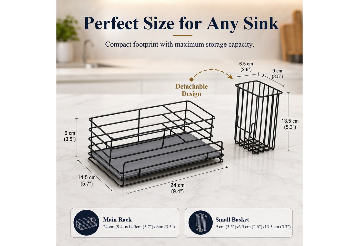 BlingBin Küchenorganizer-Set Spülbecken Organizer Küche mit Schnelltrocknender Diatomit Platte, (1er Set, 1-tlg., Maße: 23 × 11 × 10 cm), Caddy Schwammhalter mit Bürstenhalter für Spülmittel, Küchenutensilien Bild 5