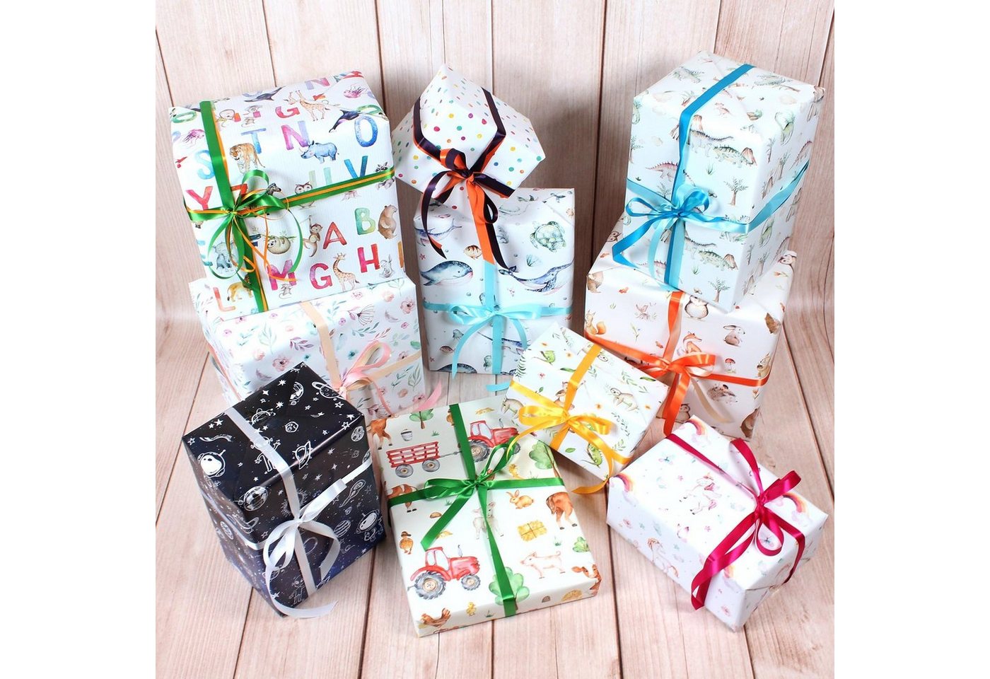 nikima Geschenkpapier 5 Bögen Geschenkpapier Punkte Dots bunt - 1,60€/qm - 84,1 x 59,4 cm, 5 Bögen