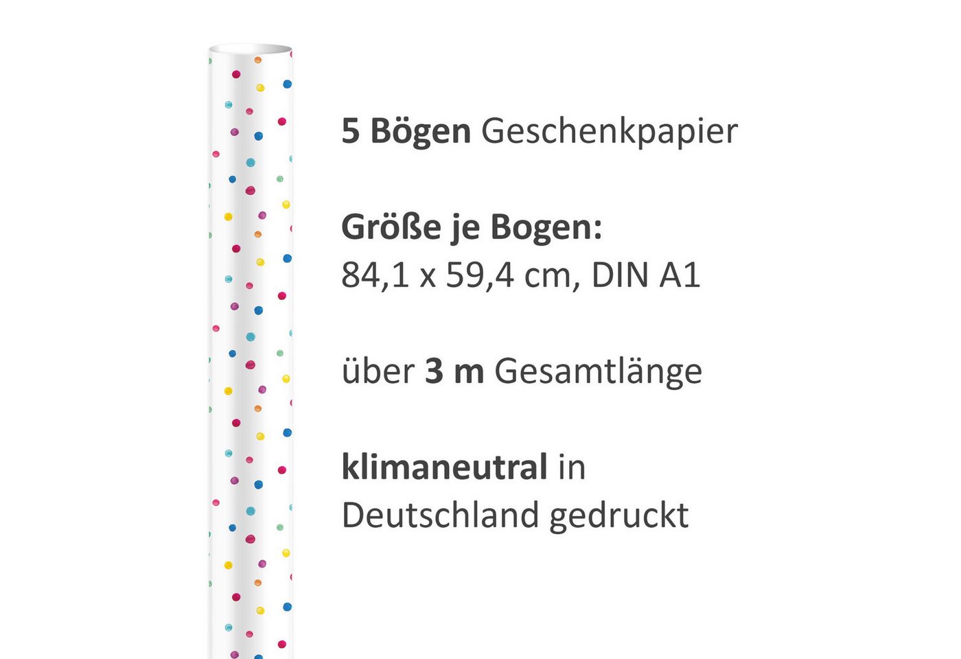 nikima Geschenkpapier 5 Bögen Geschenkpapier Punkte Dots bunt - 1,60€/qm - 84,1 x 59,4 cm, 5 Bögen Bild 4