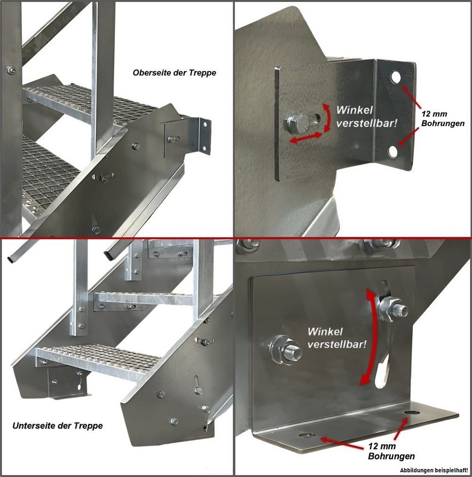 SRM Design Außentreppe 4 Stufen Stahltreppe 120cm Breite, Höhe 55-85cm, 2x Geländer Rund Bild 2