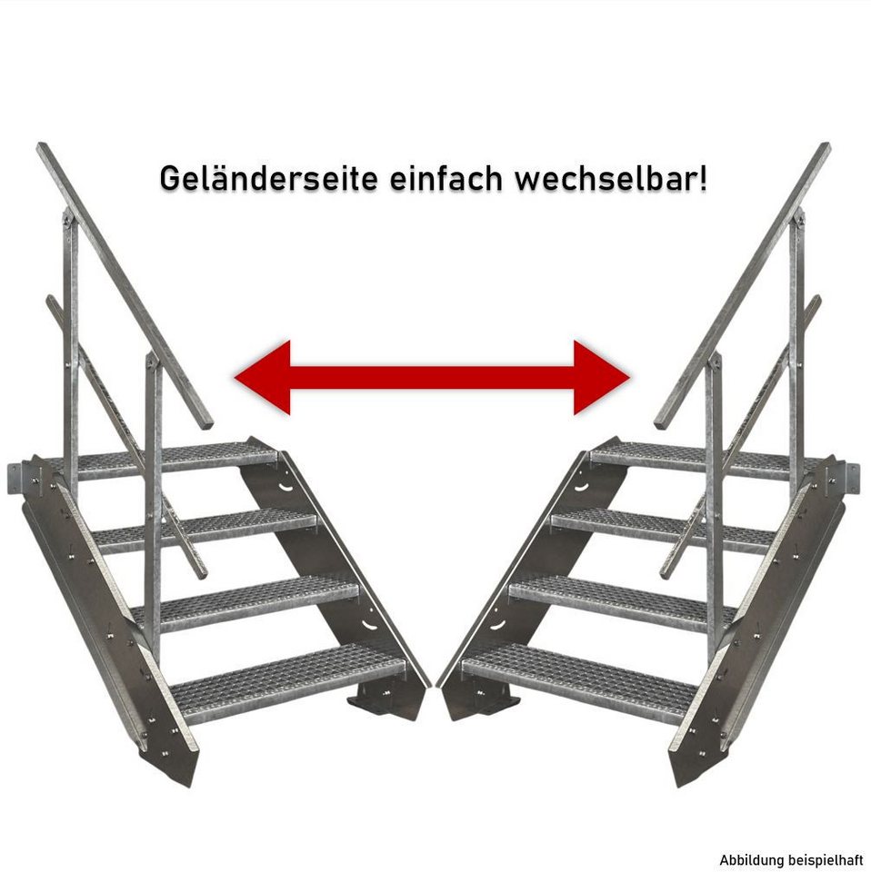 SRM Design Außentreppe 4 Stufen Stahltreppe 120cm Breite, Höhe 55-85cm, 2x Geländer Rund Bild 4