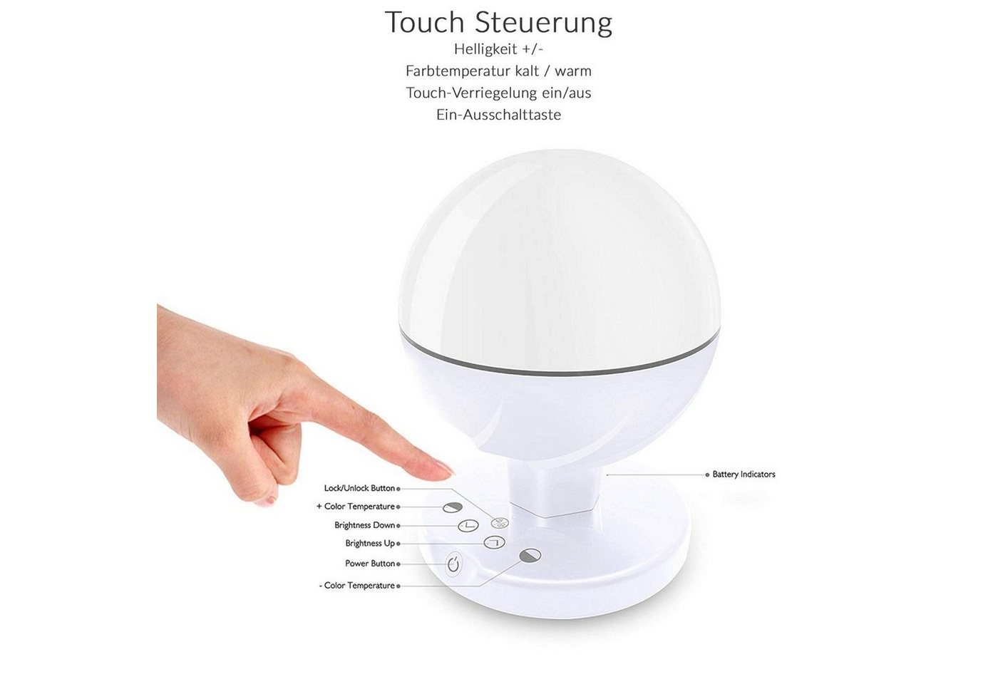 FeinTech LED Tischleuchte LTL00201 mit Akku, LED fest integriert, Tageslichtweiß, warmweiß, kaltweiß, Integr. USB-Powerbank Bild 2
