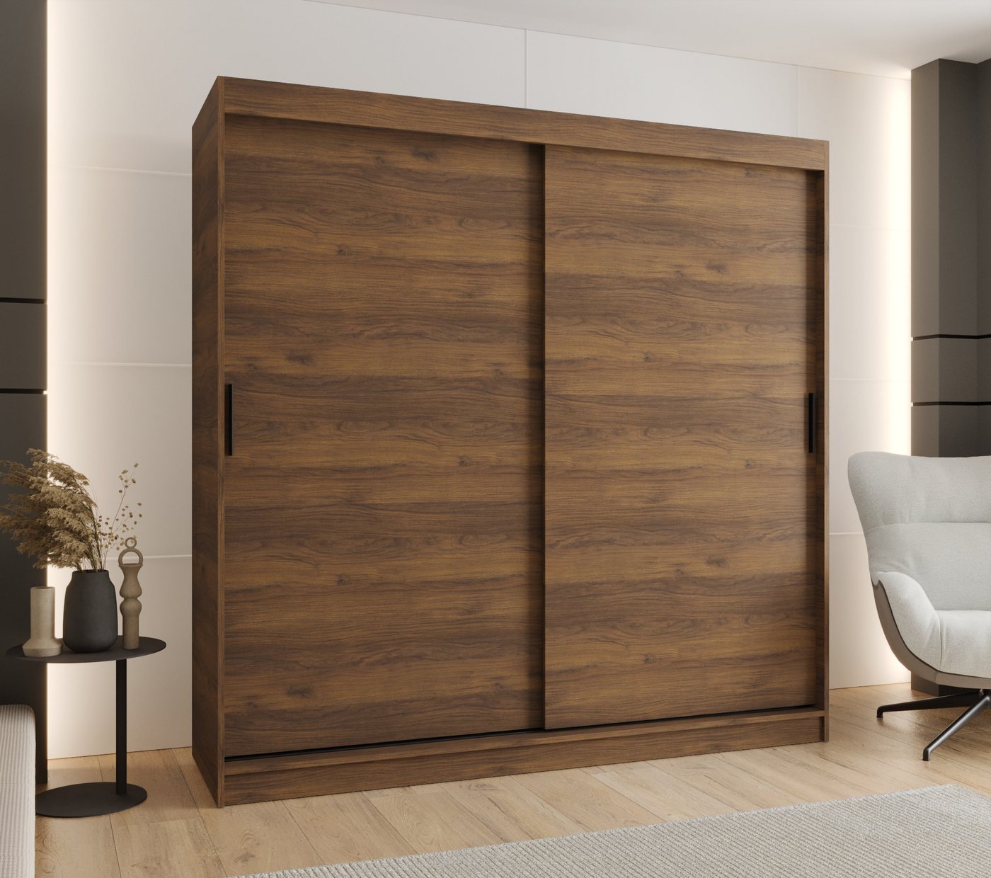 ABIKS MÖBEL Schwebetürenschrank RUBINO T 200 Schlafzimmerschrank mit Schiebetüren Kleiderstange Regale