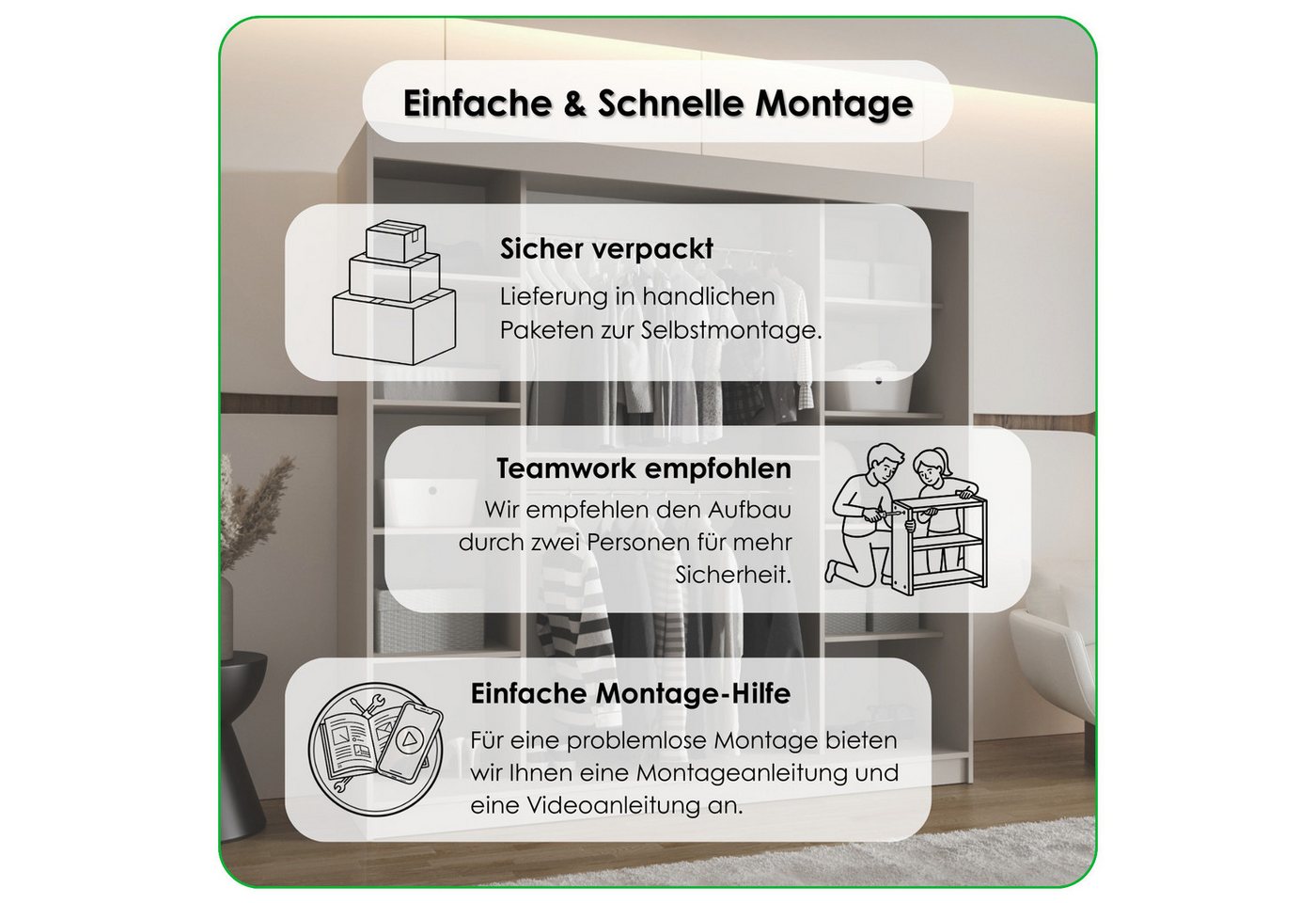 ABIKS MÖBEL Schwebetürenschrank RUBINO T 200 Schlafzimmerschrank mit Schiebetüren Kleiderstange Regale Bild 2