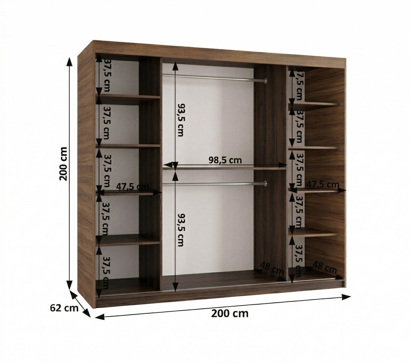 ABIKS MÖBEL Schwebetürenschrank RUBINO T 200 Schlafzimmerschrank mit Schiebetüren Kleiderstange Regale Bild 5