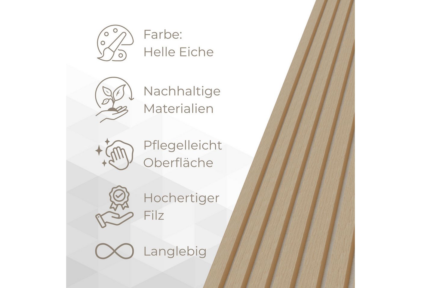 tktrading24 Wandpaneel Akustikpaneel Holzfurnier heller Eiche - 2700x600 mm - heller PET-Filz, BxL: 12x15 cm, (1-tlg)