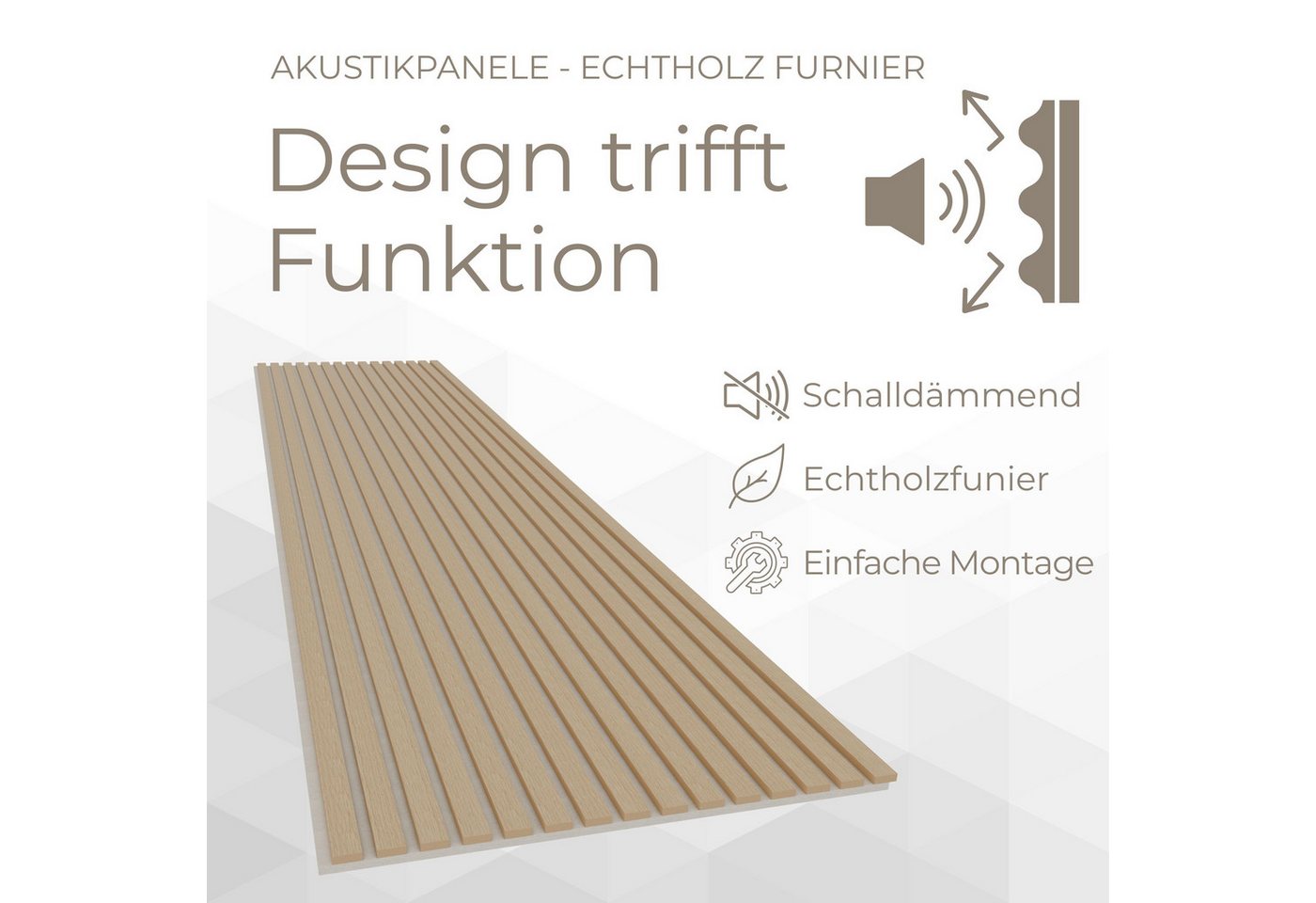 tktrading24 Wandpaneel Akustikpaneel Holzfurnier heller Eiche - 2700x600 mm - heller PET-Filz, BxL: 12x15 cm, (1-tlg) Bild 2
