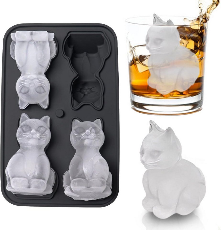 FELIXLEO Eiswürfelform Katzen Eiswürfelform, 4-Fach, für Cocktail, Whisky, Bier & Kaffee., (1-tlg)