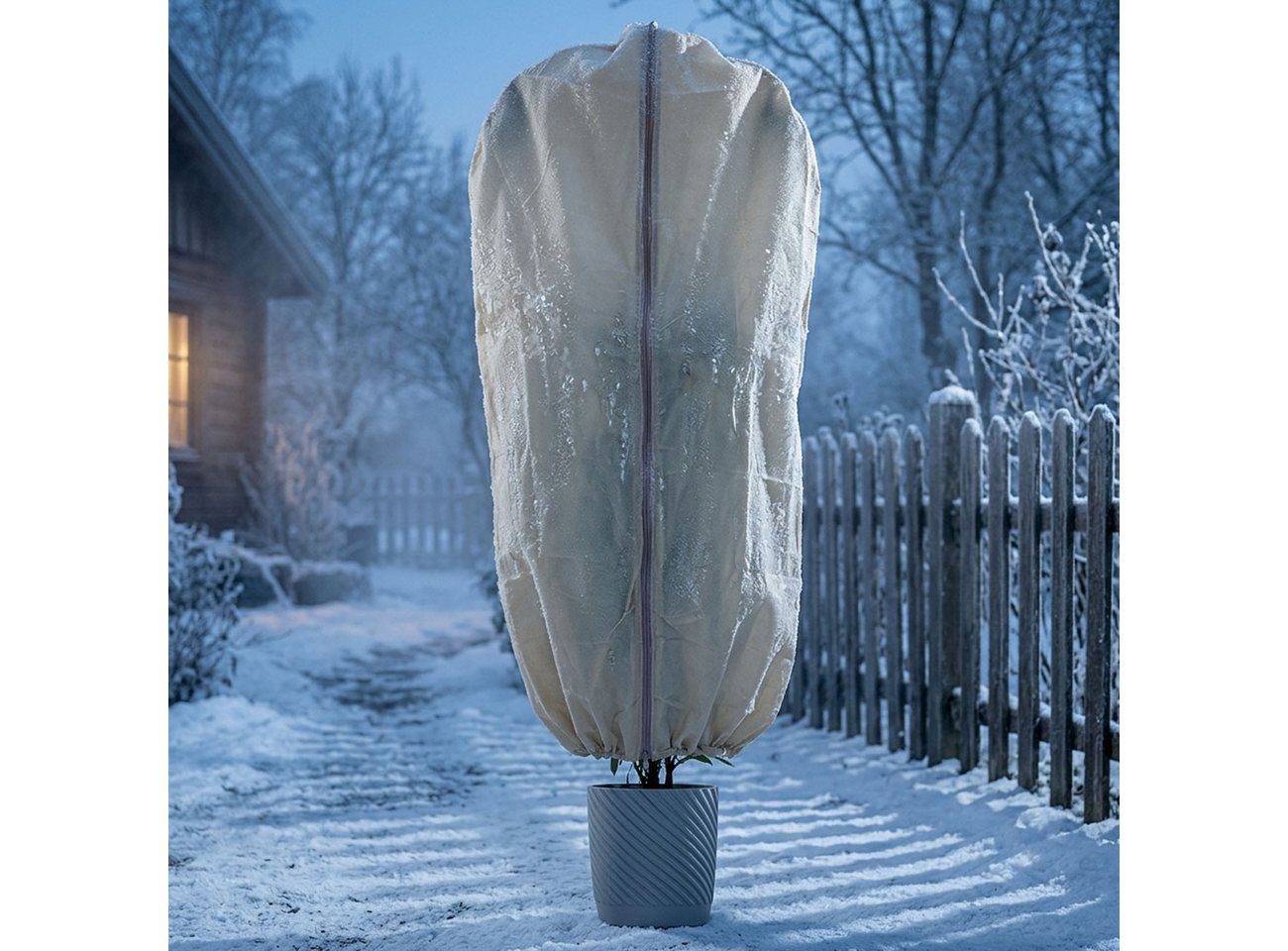Casativo Winterschutzhaube Pflanzenabdeckung XL H180 x B120cm Winterschutz Reißverschluss Zugband (3-St., 1er-Set & 3er-Set), Frostschutz-Haube für Kübelpflanzen & Sträucher, Vlies 80 g/m²