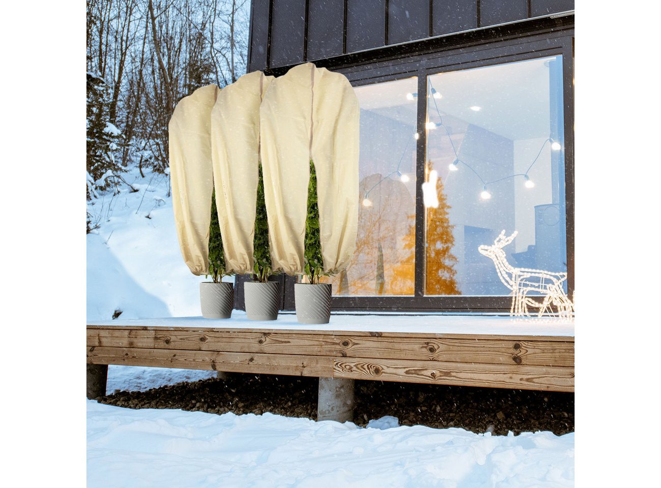 Casativo Winterschutzhaube Pflanzenabdeckung XL H180 x B120cm Winterschutz Reißverschluss Zugband (3-St., 1er-Set & 3er-Set), Frostschutz-Haube für Kübelpflanzen & Sträucher, Vlies 80 g/m² Bild 3
