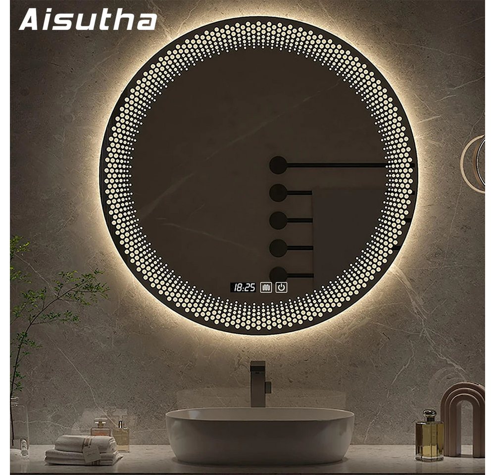 Nagham Ghazal Aswad Badspiegel Luna LED, Runder LED Badspiegel mit Antibeschlag und dimmbarer Beleuchtung Bild 2