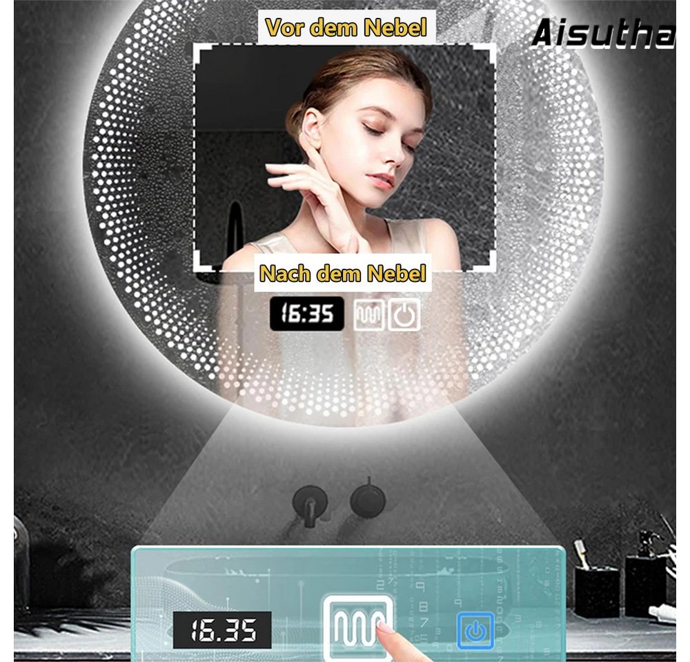 Nagham Ghazal Aswad Badspiegel Luna LED, Runder LED Badspiegel mit Antibeschlag und dimmbarer Beleuchtung Bild 3