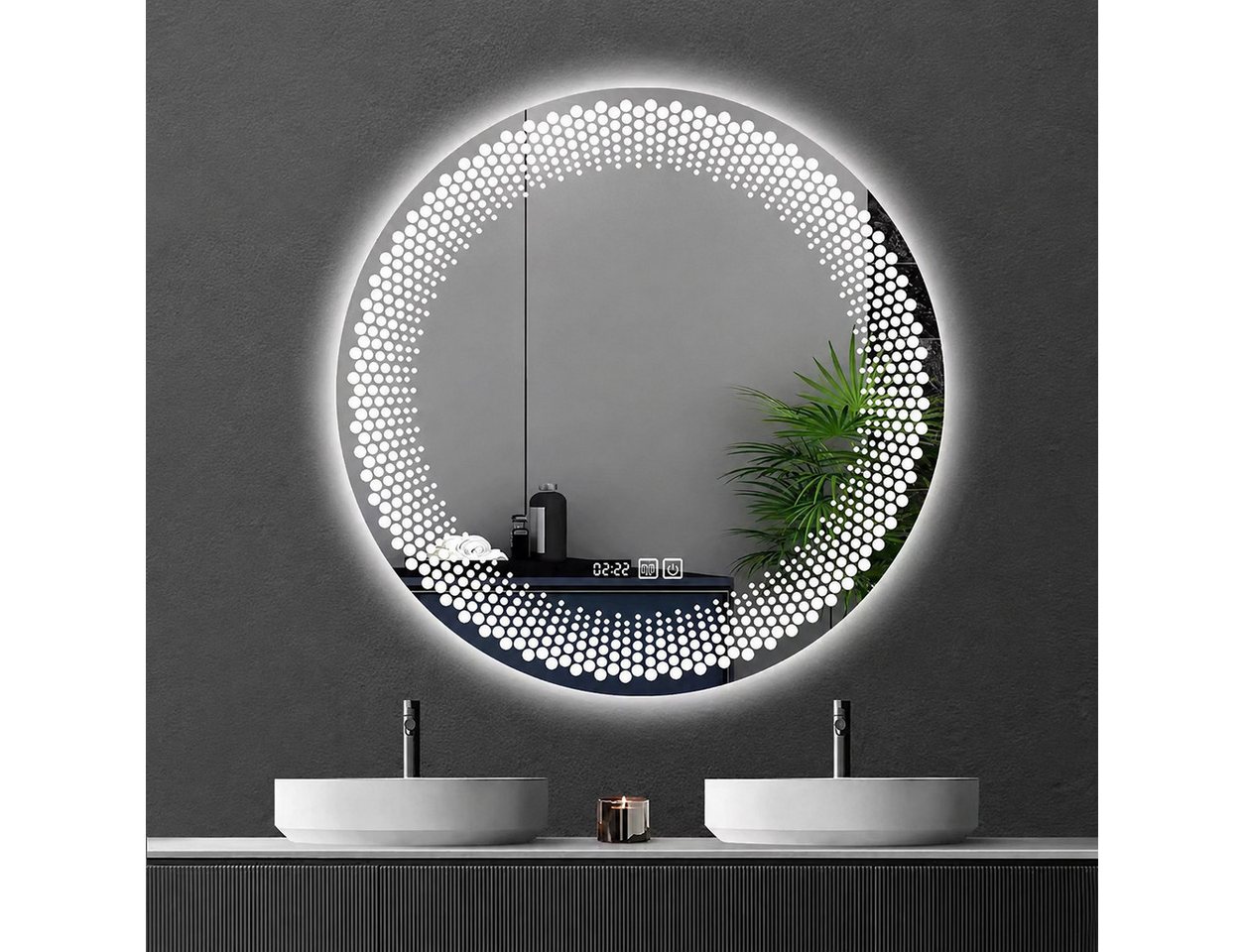 Nagham Ghazal Aswad Badspiegel Luna LED, Runder LED Badspiegel mit Antibeschlag und dimmbarer Beleuchtung Bild 4