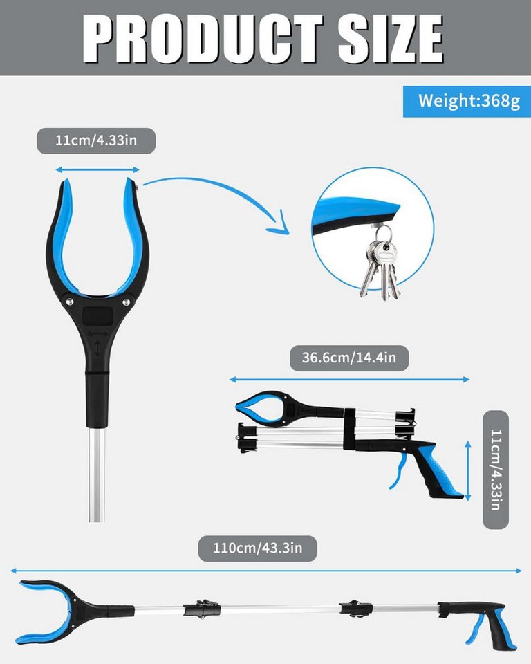 FELIXLEO Greifzange Faltbare Greifzange für Senioren Müllzange Aluminium Lang 110cm Blau Bild 3
