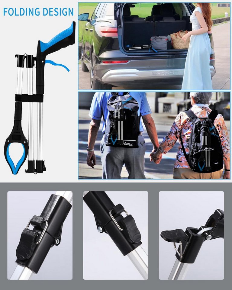 FELIXLEO Greifzange Faltbare Greifzange für Senioren Müllzange Aluminium Lang 110cm Blau Bild 5