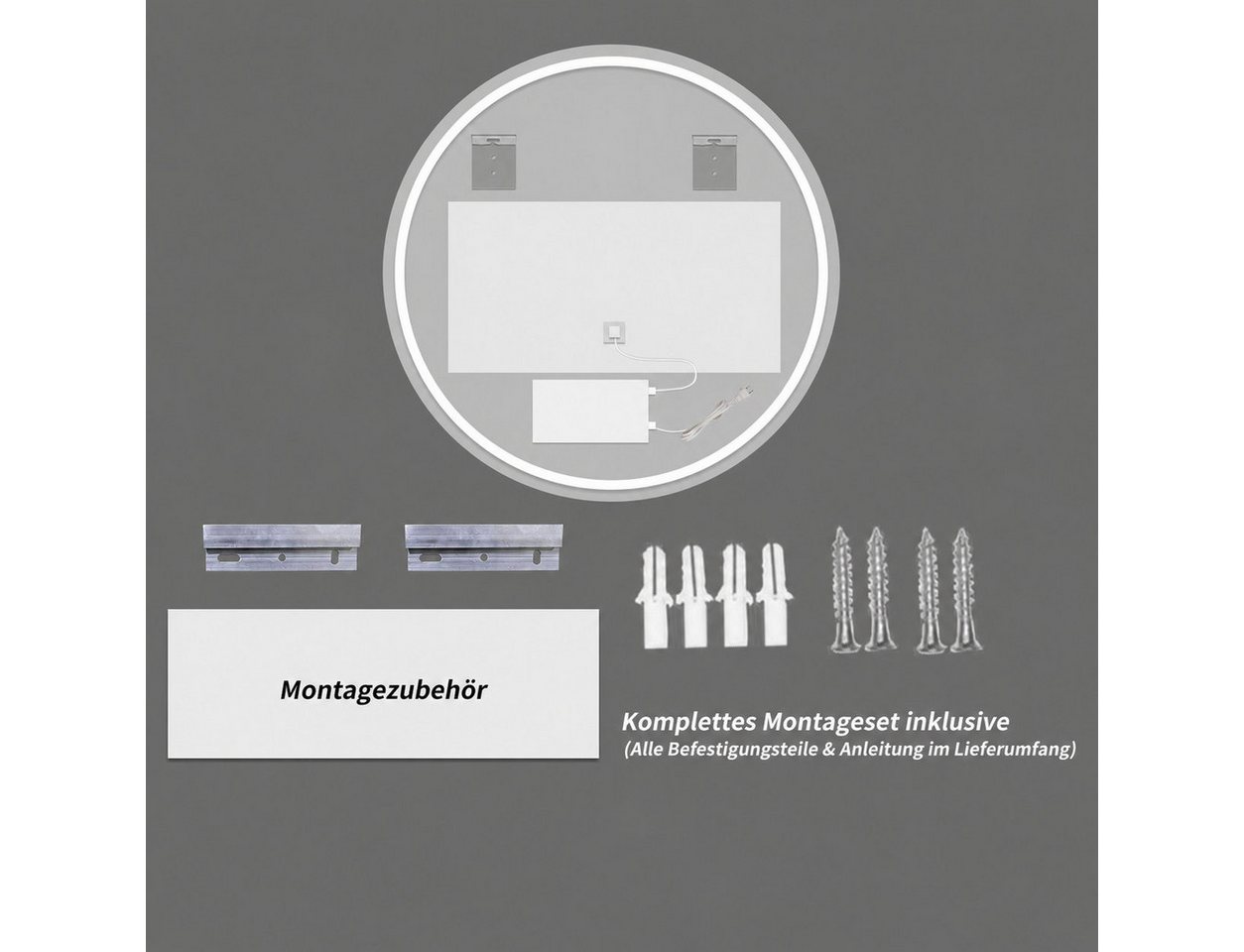 Odikalo Badspiegel spiegel Wandspiegel Runder mit LED, 3 Lichtfarben (70 cm, Hinterleuchtet, Anti-Beschlag, 3 Lichtfarben, Stufenlos Dimmbar, Memoryfunktion, Touchschalter, 5 mm Kupferfreier HD-Silberspiegel) Bild 2