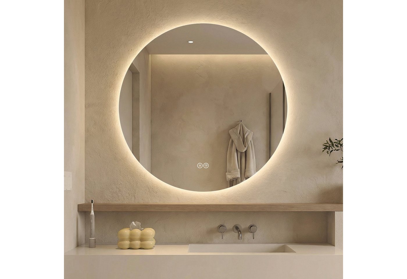 Odikalo Badspiegel spiegel Wandspiegel Runder mit LED, 3 Lichtfarben (70 cm, Hinterleuchtet, Anti-Beschlag, 3 Lichtfarben, Stufenlos Dimmbar, Memoryfunktion, Touchschalter, 5 mm Kupferfreier HD-Silberspiegel) Bild 3