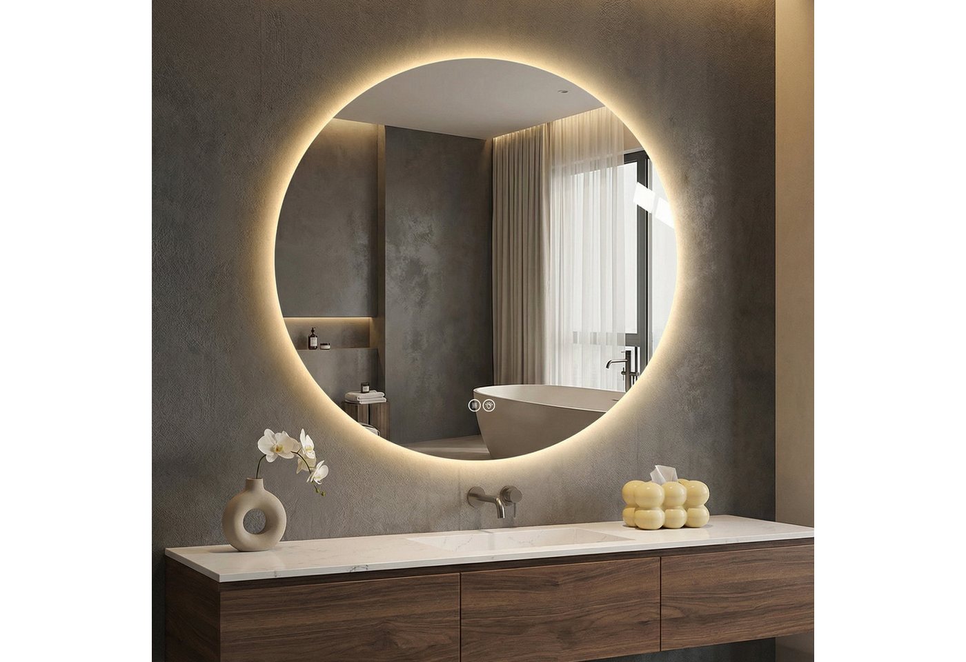 Odikalo Badspiegel spiegel Wandspiegel Runder mit LED, 3 Lichtfarben (70 cm, Hinterleuchtet, Anti-Beschlag, 3 Lichtfarben, Stufenlos Dimmbar, Memoryfunktion, Touchschalter, 5 mm Kupferfreier HD-Silberspiegel) Bild 5