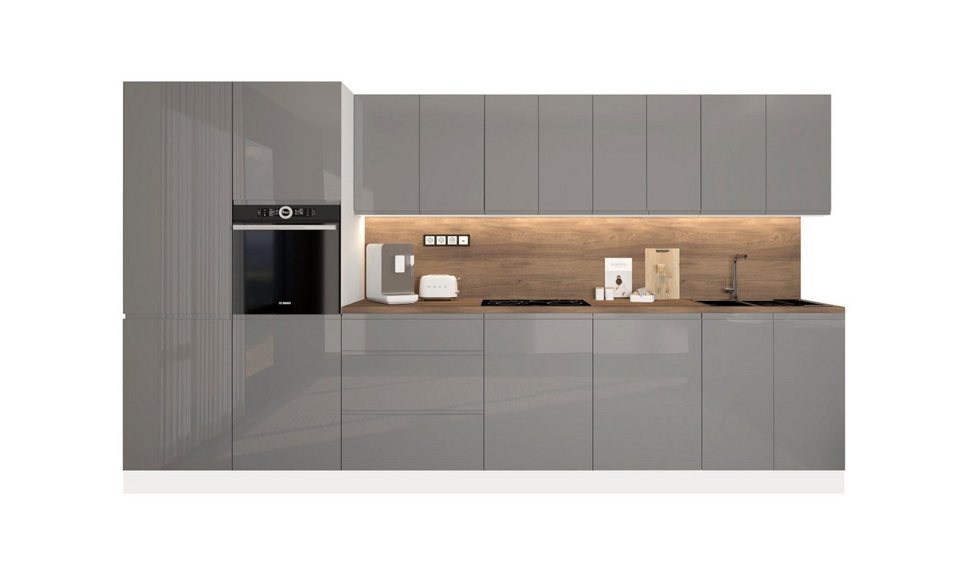 ROYAL24_MARKT Küchenzeile KÜ02 -A Velmora 400 cm – Moderne Küchenzeile mit Hochschränken, (Komplett Set), Edles Design - Top Material - Hochwertig