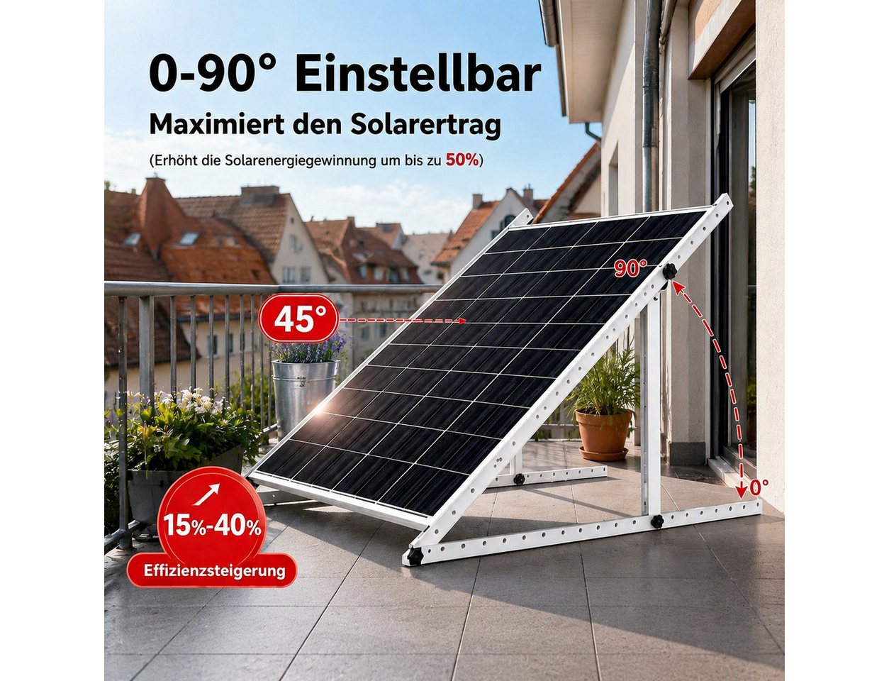 GLIESE Solarmodul-Halterung 0-90° verstellbar, rostfrei wetterfest für Balkon, Dach & Wohnmobil, (4-tlg) Bild 5