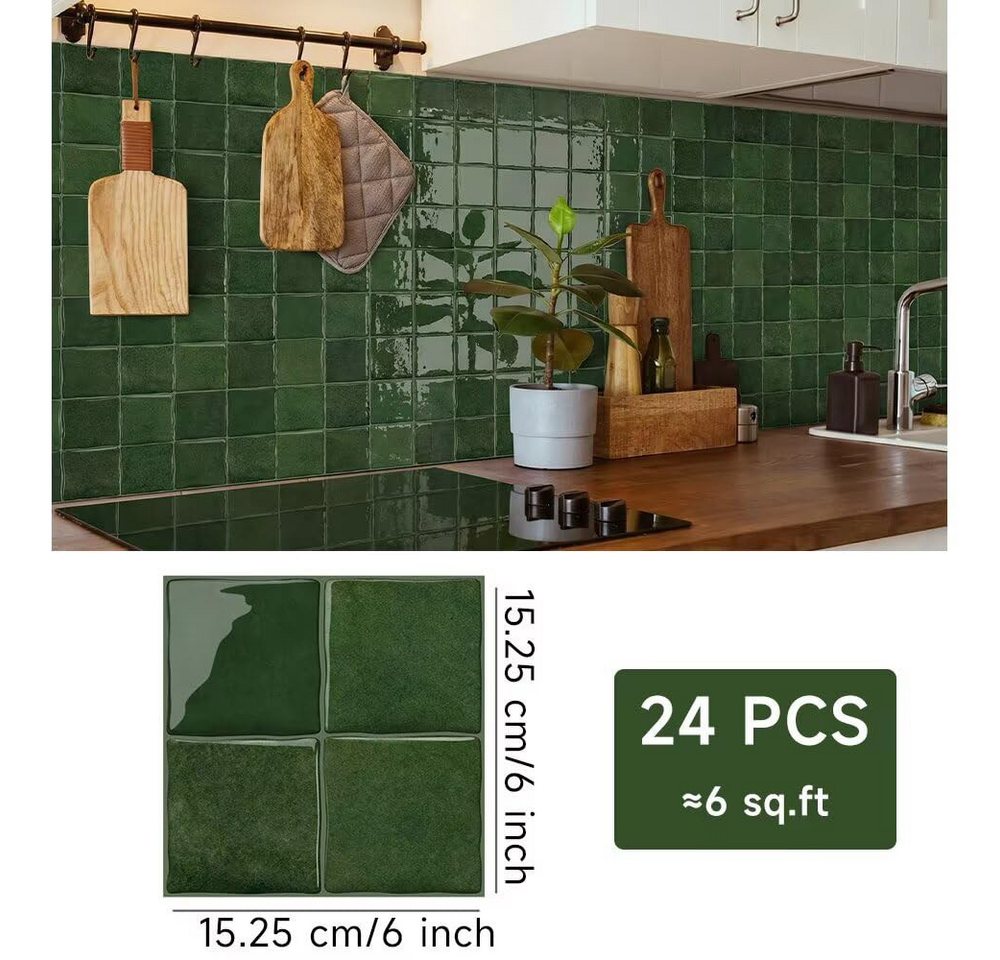 Diwzbyn Fliesenaufkleber selbstklebende 3D Wandfliesenaufkleber zum Abziehen und Aufkleben (24 St), wasserdichter Spritzschutz, Küchen und Badezimmer, 24 Stück Bild 3