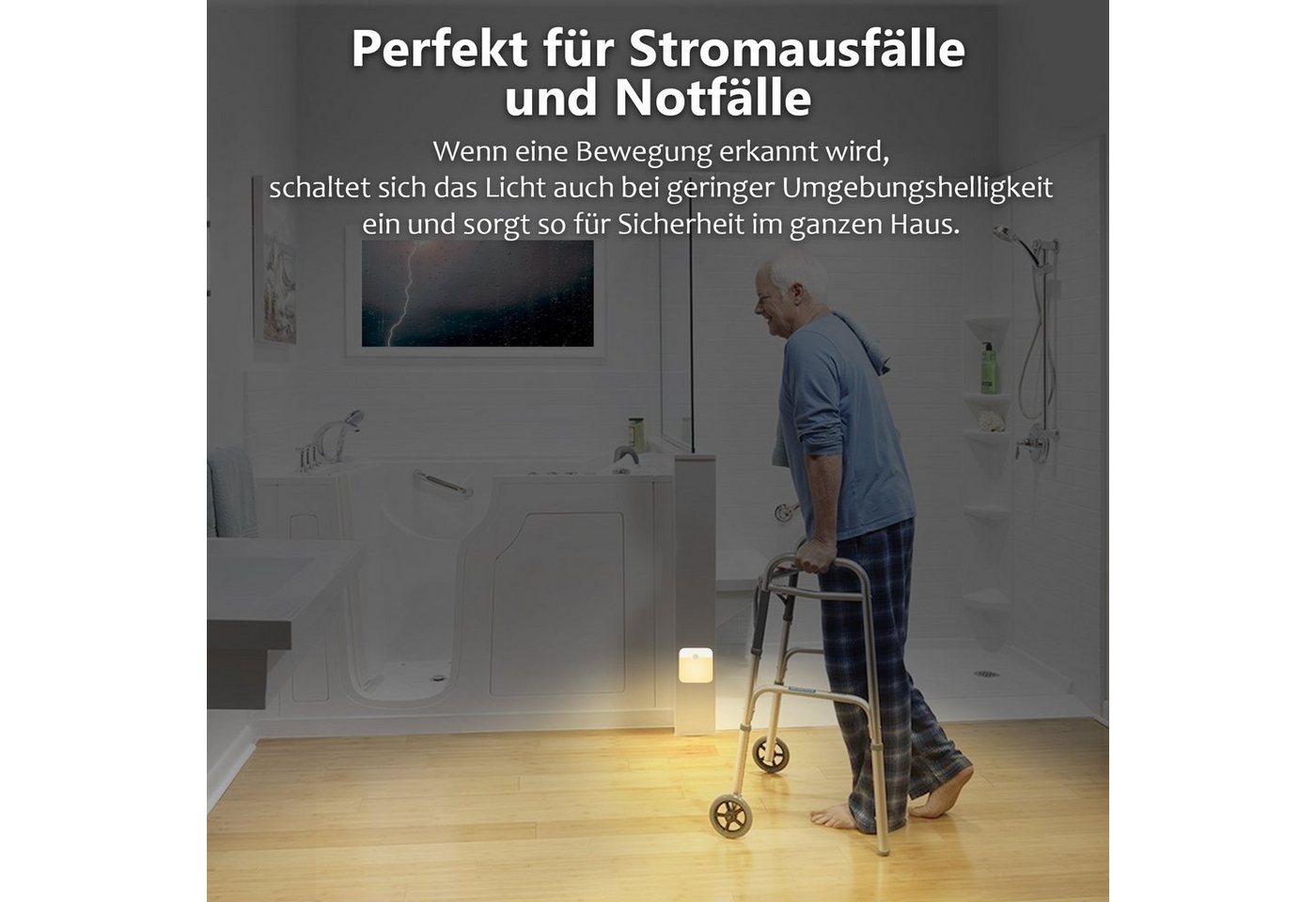 Rosnek LED Nachtlicht LED Nachtlicht mit Bewegungsmelder, wiederaufladbar, 1/3/6er-Set, LED fest integriert, Warmweiß, Sensorleuchte mit Dämmerungssensor, 3 m Reichweite und 20 s Timer