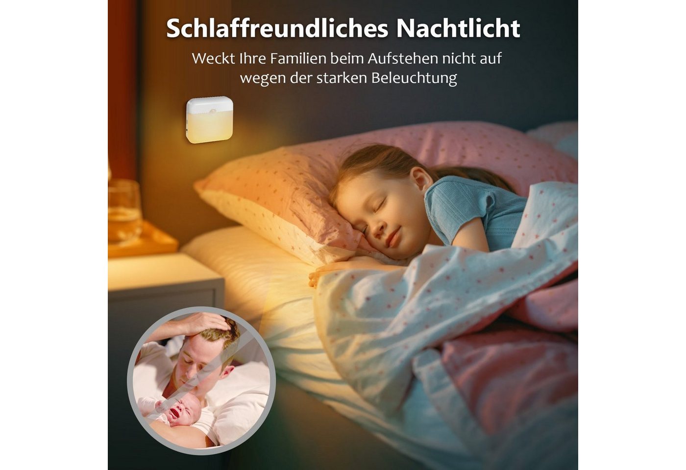 Rosnek LED Nachtlicht LED Nachtlicht mit Bewegungsmelder, wiederaufladbar, 1/3/6er-Set, LED fest integriert, Warmweiß, Sensorleuchte mit Dämmerungssensor, 3 m Reichweite und 20 s Timer Bild 4