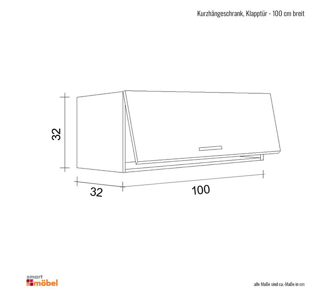 Flex-Well Kurzhängeschrank Kurzhängeschrank Küche - 100 cm breit - Kaschmir Glanz, mit Klapptür – Bild 2