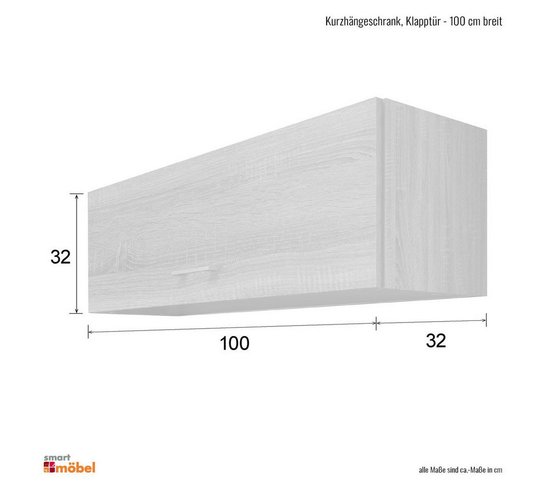 Flex-Well Kurzhängeschrank Kurzhängeschrank Küche - 100 cm breit - Kaschmir Glanz, mit Klapptür – Bild 5
