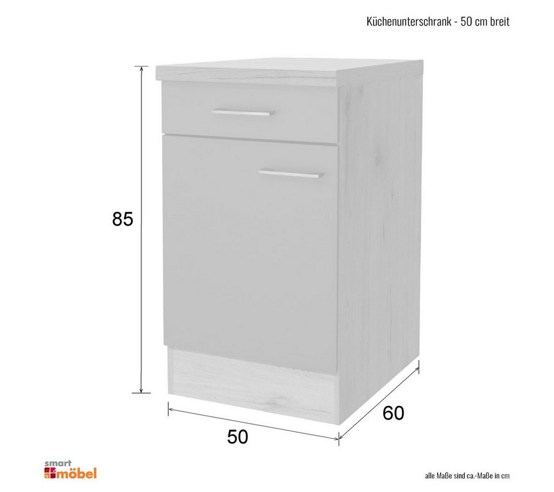 Flex-Well Unterschrank Küchenunterschrank - 50 cm breit - Weiß – Toska