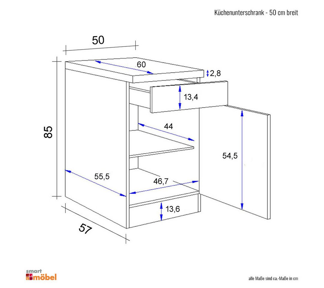 Flex-Well Unterschrank Küchenunterschrank - 50 cm breit - Weiß – Toska Bild 4