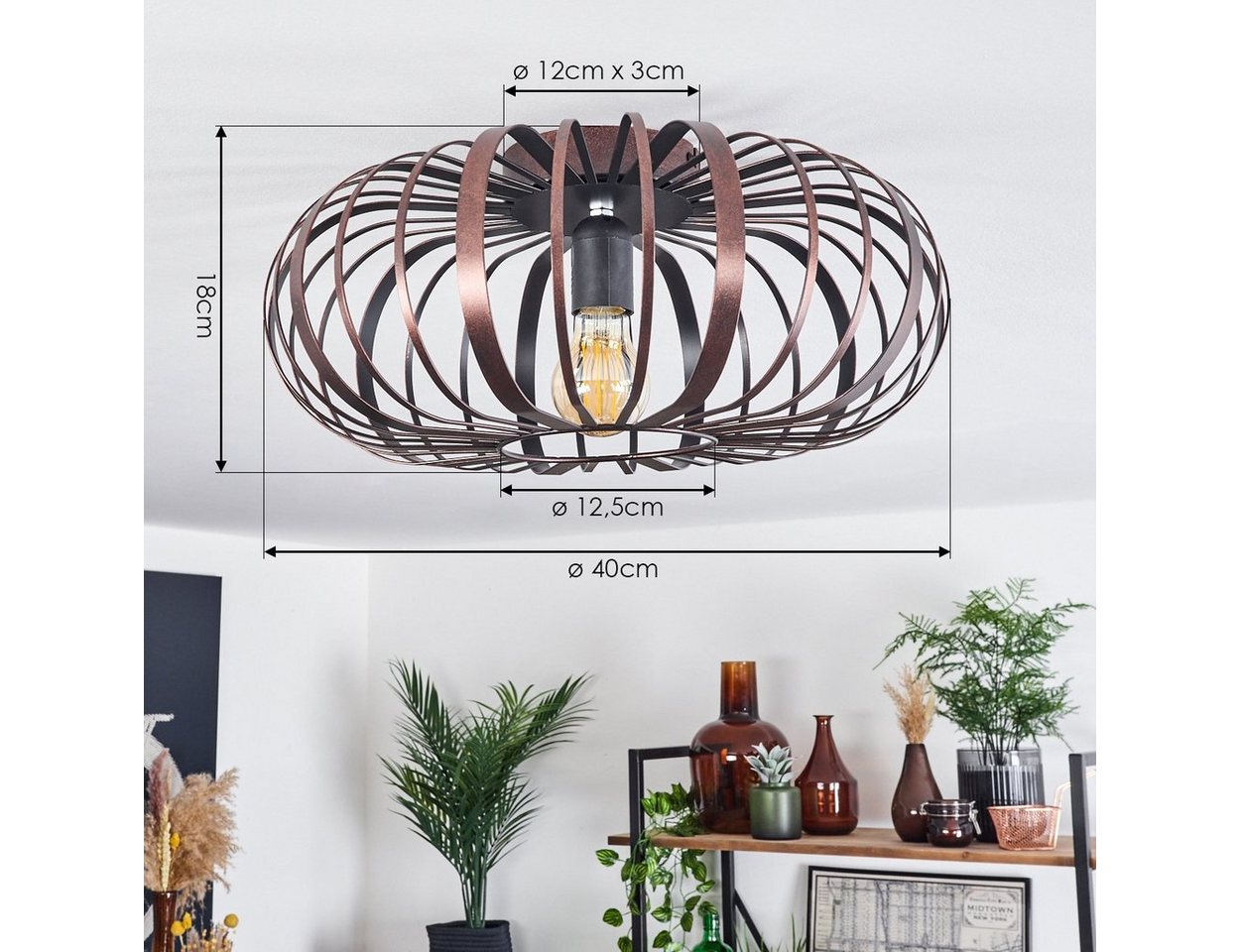hofstein Deckenleuchte »Aidone« moderne Deckenlampe aus Metall in Kupferfarben/Schwarz, ohne Leuchtmittel, Leuchte im modernen Design mit Lichteffekt, ø40cm, 1xE27