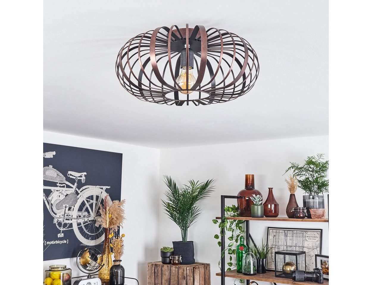 hofstein Deckenleuchte »Aidone« moderne Deckenlampe aus Metall in Kupferfarben/Schwarz, ohne Leuchtmittel, Leuchte im modernen Design mit Lichteffekt, ø40cm, 1xE27 Bild 3