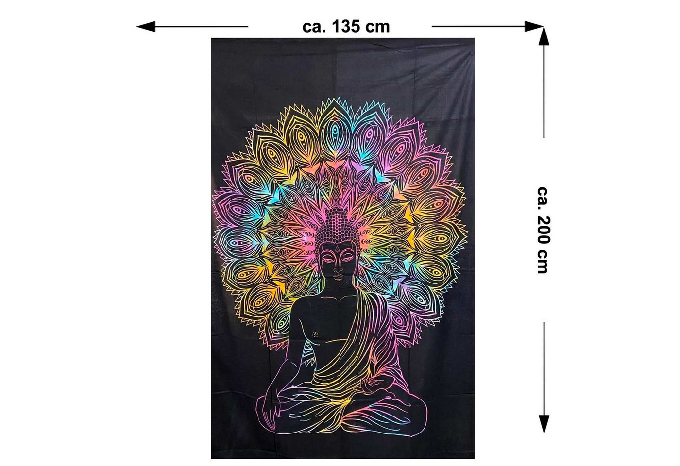 KUNST UND MAGIE Wandteppich Tuch Buddha Tagesdecke Wandbehang Deko UV Schwarzlicht ca. 200 x 135cm Bild 2