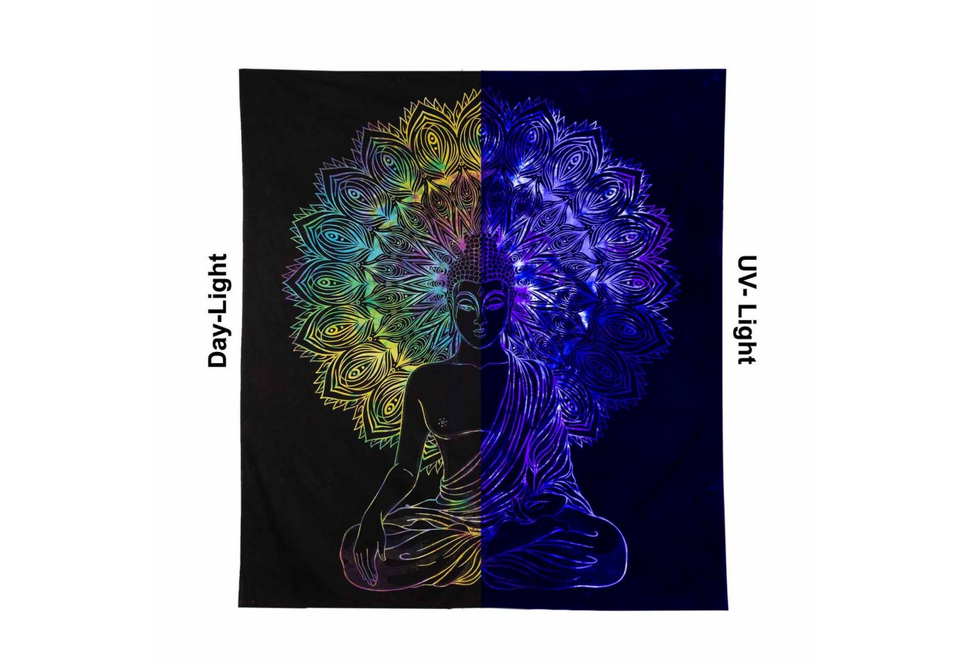 KUNST UND MAGIE Wandteppich Tuch Buddha Tagesdecke Wandbehang Deko UV Schwarzlicht ca. 200 x 135cm Bild 4