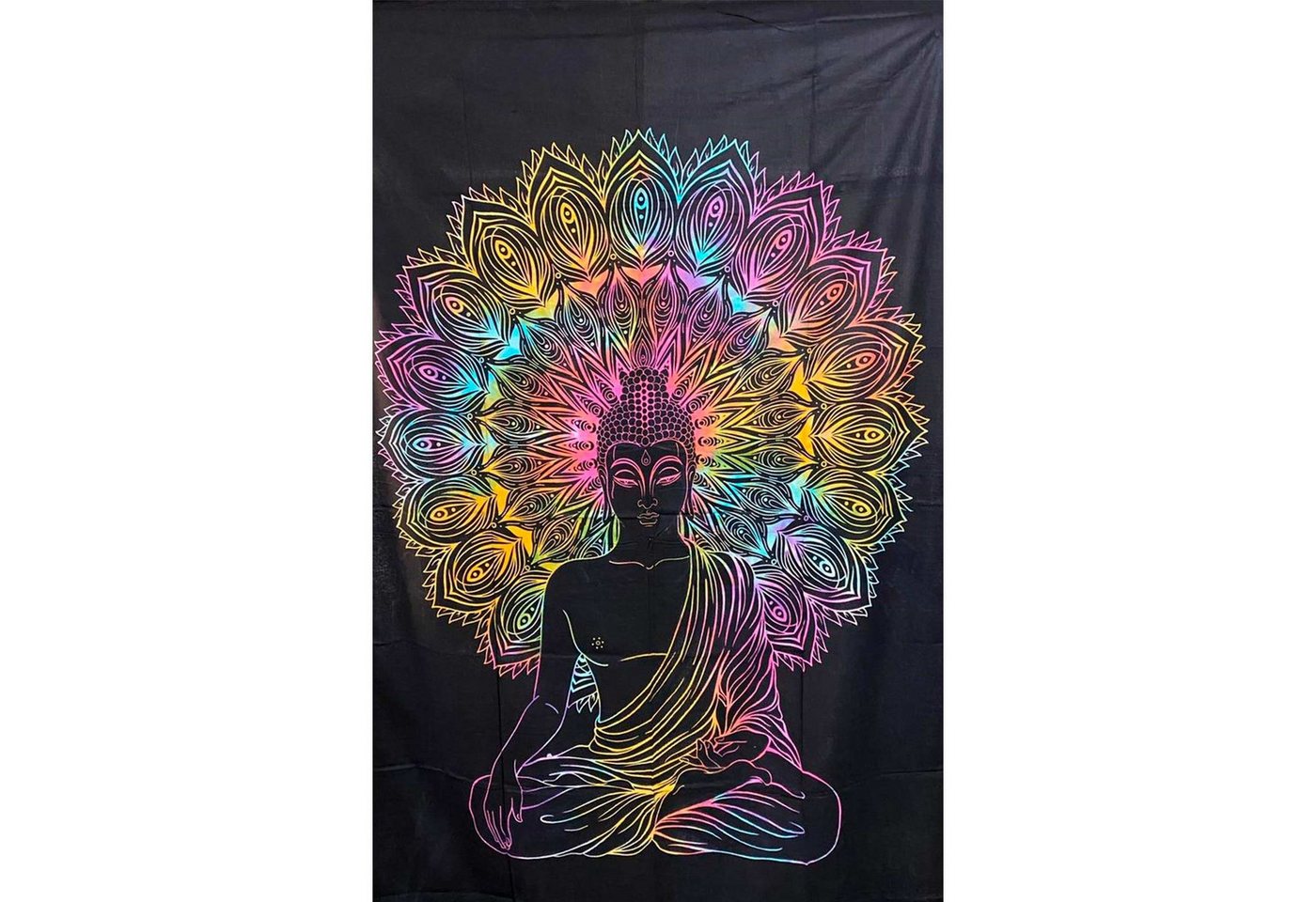 KUNST UND MAGIE Wandteppich Tuch Buddha Tagesdecke Wandbehang Deko UV Schwarzlicht ca. 200 x 135cm Bild 5