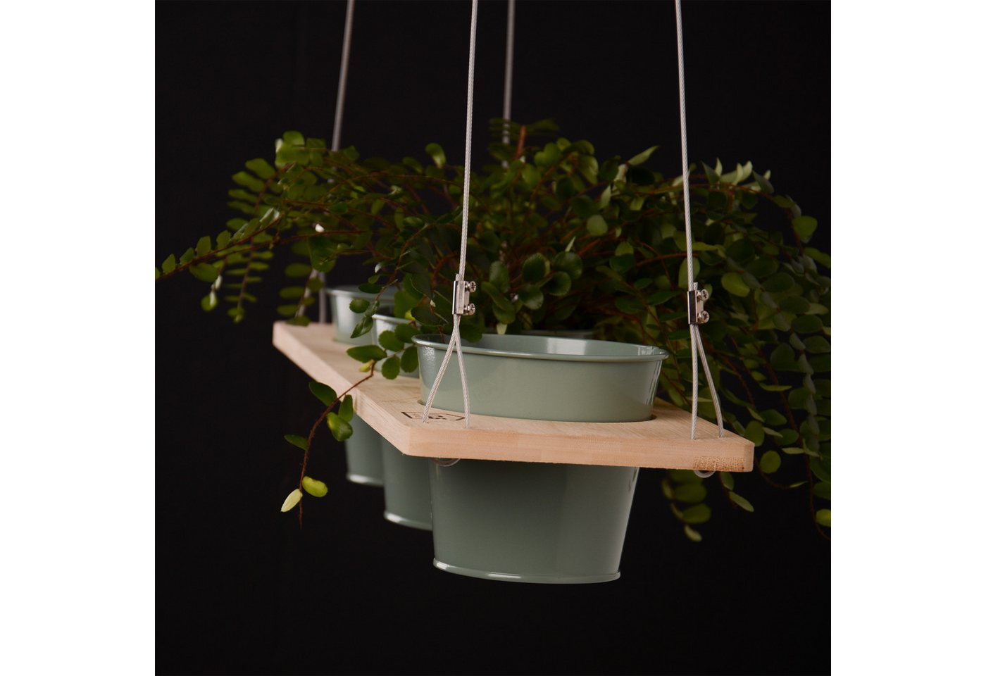 UNUS HOME Blumenkasten Kräuterbar, Pflanzenregal (60cm, grün), Stabile Drahtseilaufhängung, hängende Kräutertöpfe