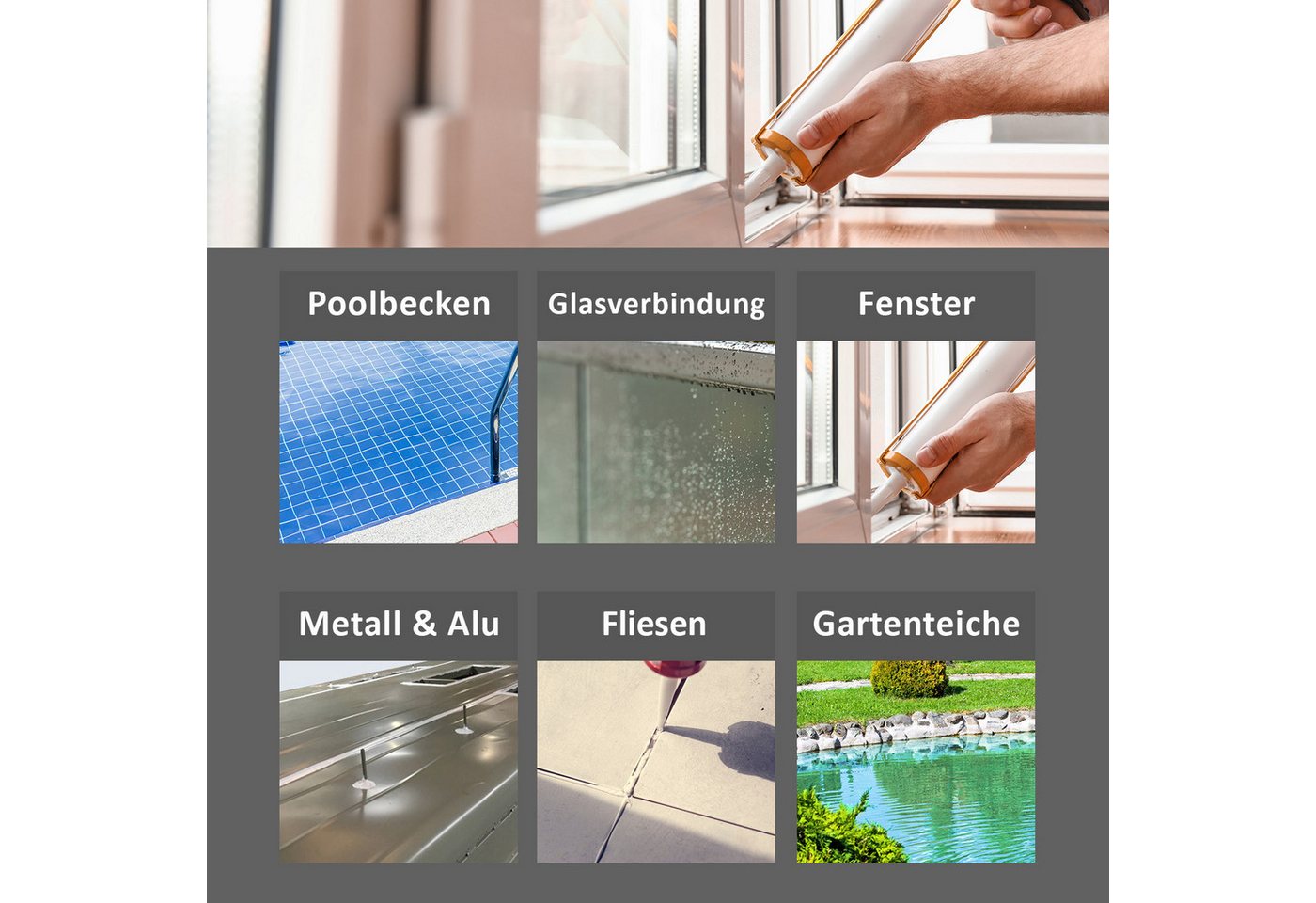 DICHTON Dichtstoff D.35W PU Abdichtung Fugendichtmasse, kunstharzgebunden, gebrauchsfertig, (elastische 1K Polyurethan Fugenabdichtung, Haftung auf Beton, Fliesen, Alu, Stahl, Glas, Kunststoff ©, 1-tlg., PU Abdichtung & Klebstoff), Dichtstoff in grau UV-stabil & lösemittelfrei Bild 2